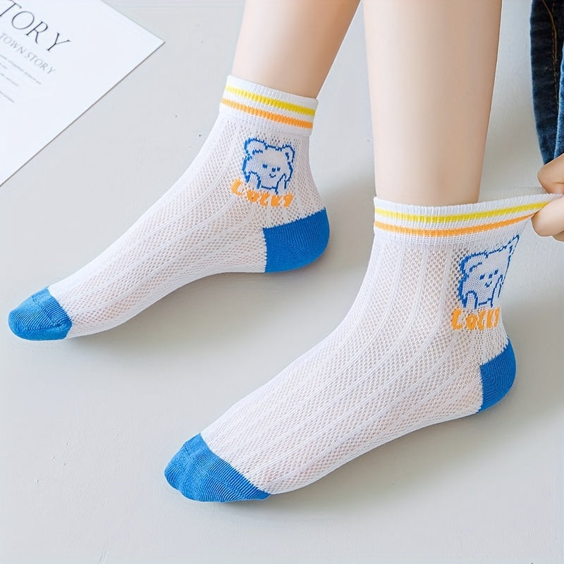 Kids Summer Breathable Cartoon Bear Socks (5 Pairs)