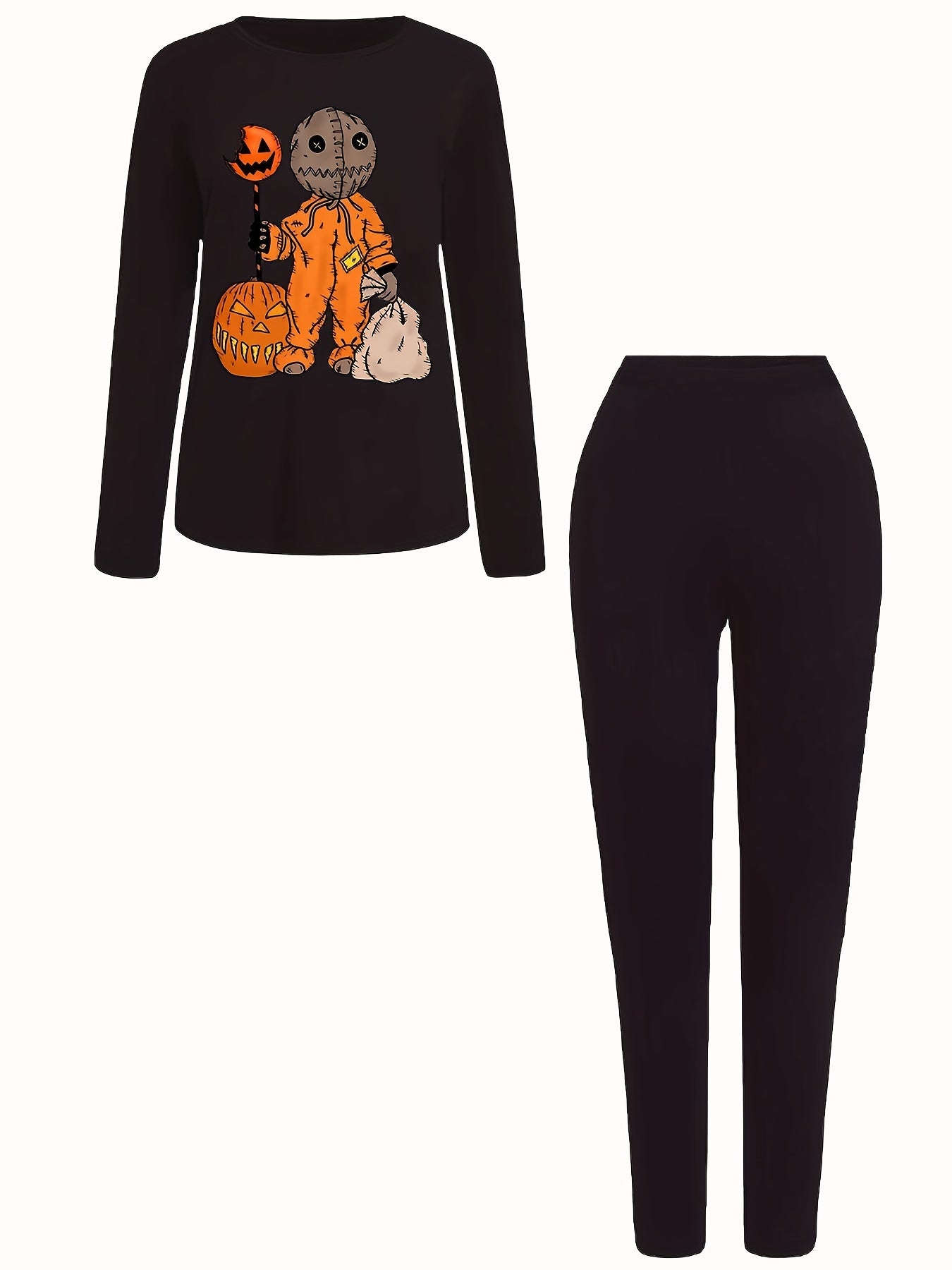 Halloween Graphic Print T Shirt & Solid Leggings Set