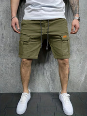 Men's Drawstring Cargo Short Pants Flap Pocket Loose Work Shorts