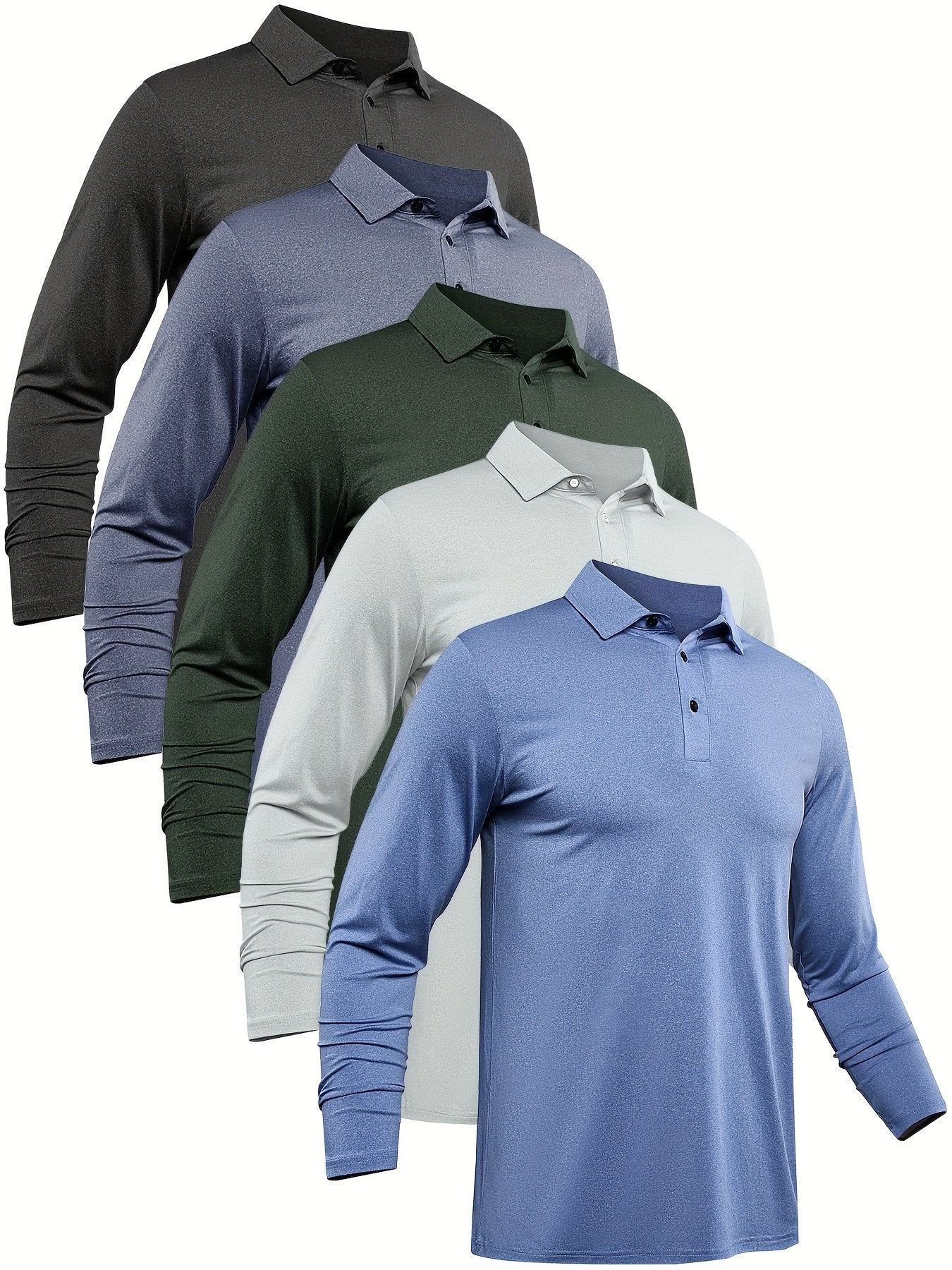 5 Pcs Men's Custom Fit Long Sleeve Shirts Quick Drying Golf Shirt Tennis