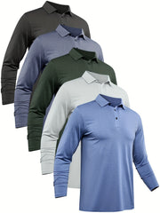 5 Pcs Men's Custom Fit Long Sleeve Shirts Quick Drying Golf Shirt Tennis