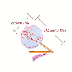 Flower Print Handheld Fan Wooden Handle Ancient Costume Accessories Fan