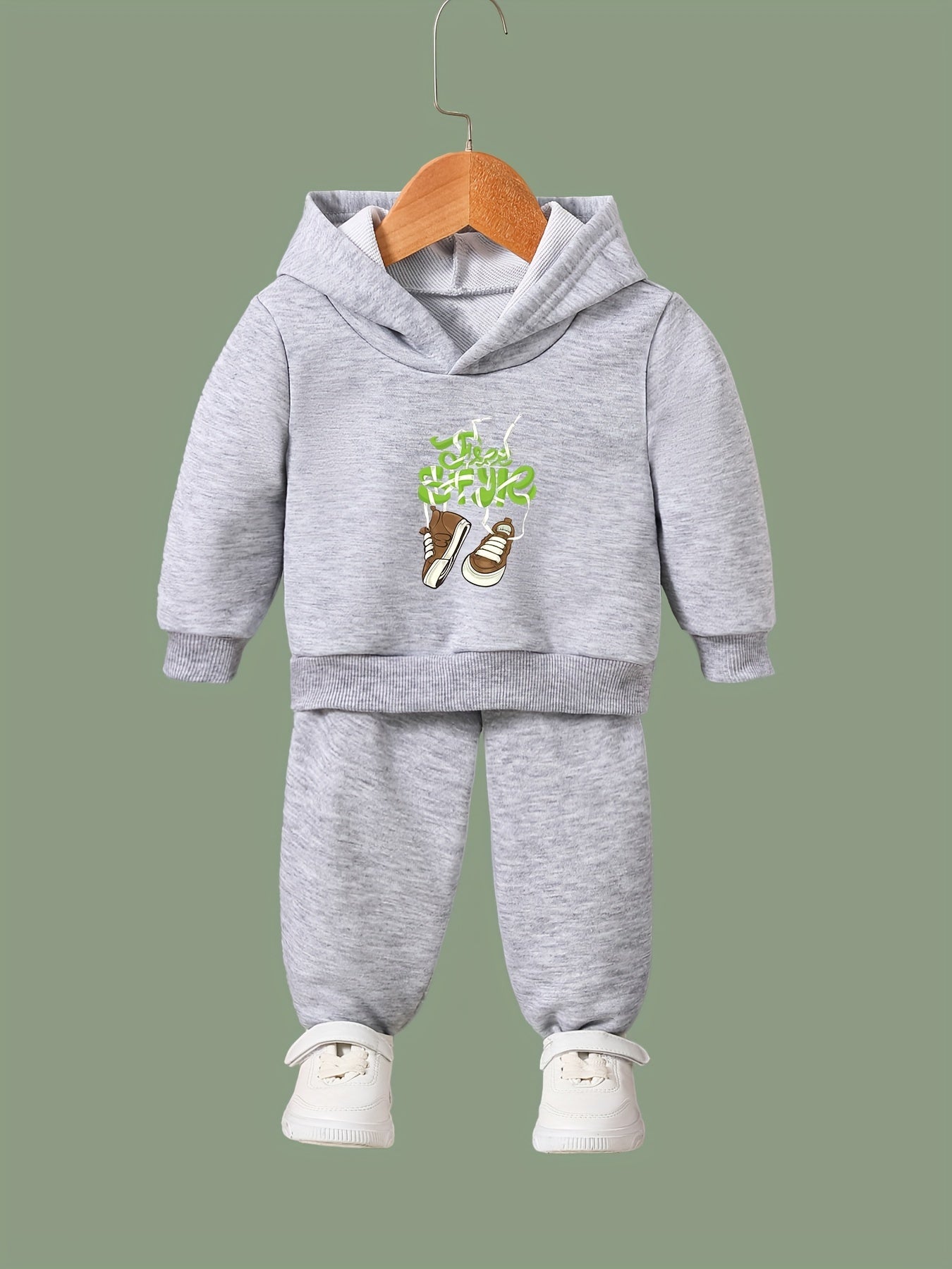 2pcs Shoes Print Outfits Girls Hoodies Jogger Pants Set For Girls