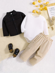 Toddler Baby Boy Casual 3pcs Set Dress Shirt Romper Pants