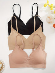 3pcs Seamless Solid Wireless Bras Stretch Everyday Bra Women's Underwear