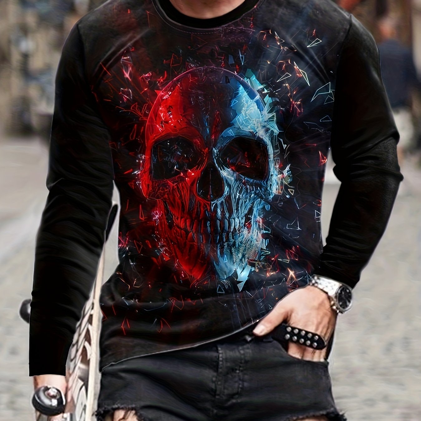 Skull 3d Print Men's Long Sleeve T-shirt For Autumn