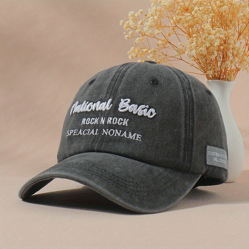 Rock Embroidery Washed Baseball Cap Distressed Sun Hat Adjustable Unisex Dad Hat