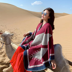 Vintage Jacquard Large Shawl Cashmere Cape Scarf Blanket Poncho