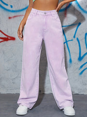 Women's Loose Fit Straight Jeans Mid Waist Baggy Denim Pants