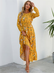 Floral Print Crew Neck Dress Long Sleeve Spring & Fall Women's Clothing