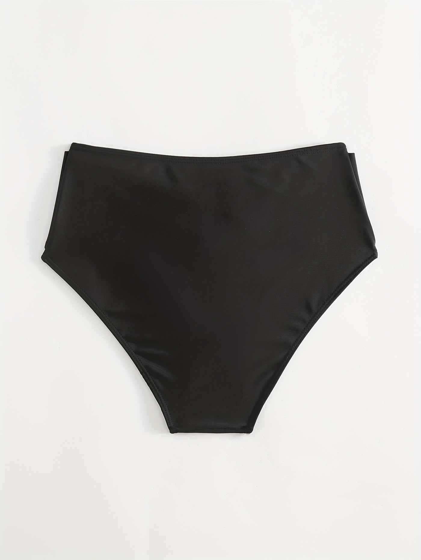 V Metal Decor Ruched High Waist Bikini Bottoms Solid High Stretchy Swimwear