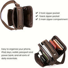 Vintage Leather Messenger Bag For Men Casual Crossbody Bags Crazy Horse Leather