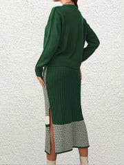 Solid Knit Sweater & Split Skirt Set