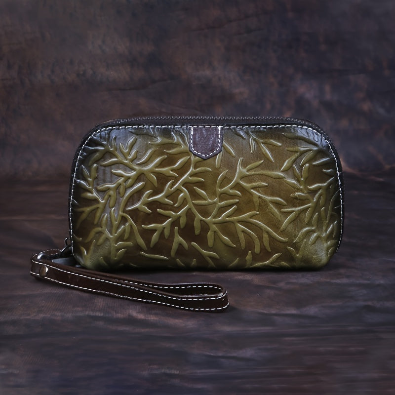 Vintage Leather Wristlet Clutch for Women Large Capacity Wallet