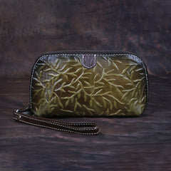 Vintage Leather Wristlet Clutch for Women Large Capacity Wallet