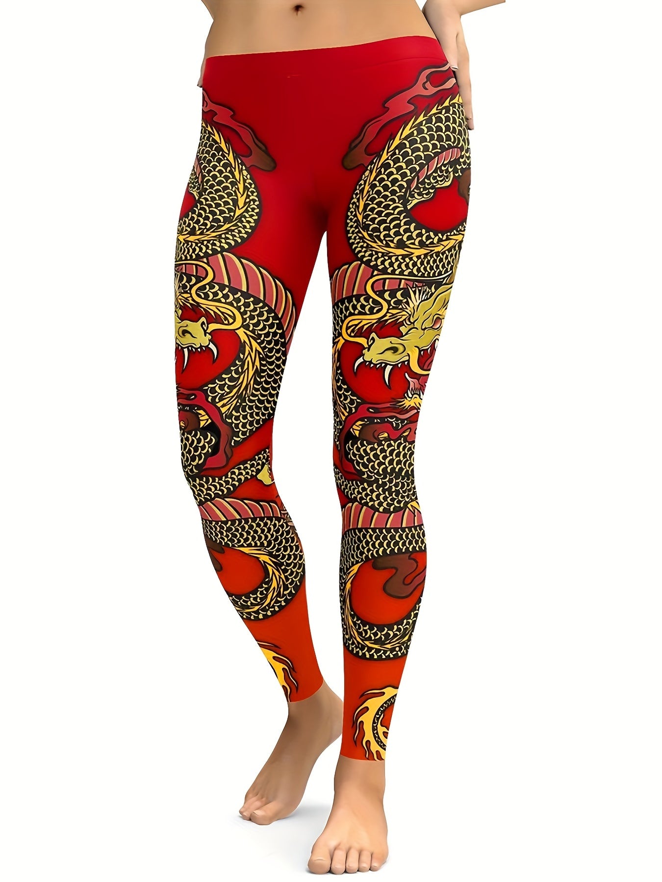 Dragon Print Yoga Leggings High Waist Fitness Pants