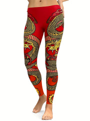 Dragon Print Yoga Leggings High Waist Fitness Pants