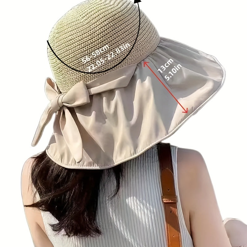 Women Bowknot Beach Sun Hat Wide Brim Visor Hat