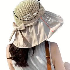 Women Bowknot Beach Sun Hat Wide Brim Visor Hat