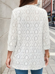 Hollow Out Floral Pattern Long Sleeve Open Front Coat