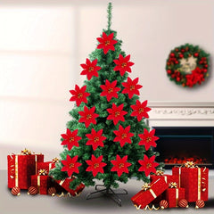 20pcs Golden Red Poinsettia Flower Christmas Decorations