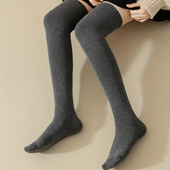 Solid Thigh High Socks Over Knee Women's Stockings Warm Hosiery