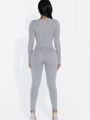 Solid Skinny Stretchy Jumpsuit Crew Neck Long Sleeve Casual Suit