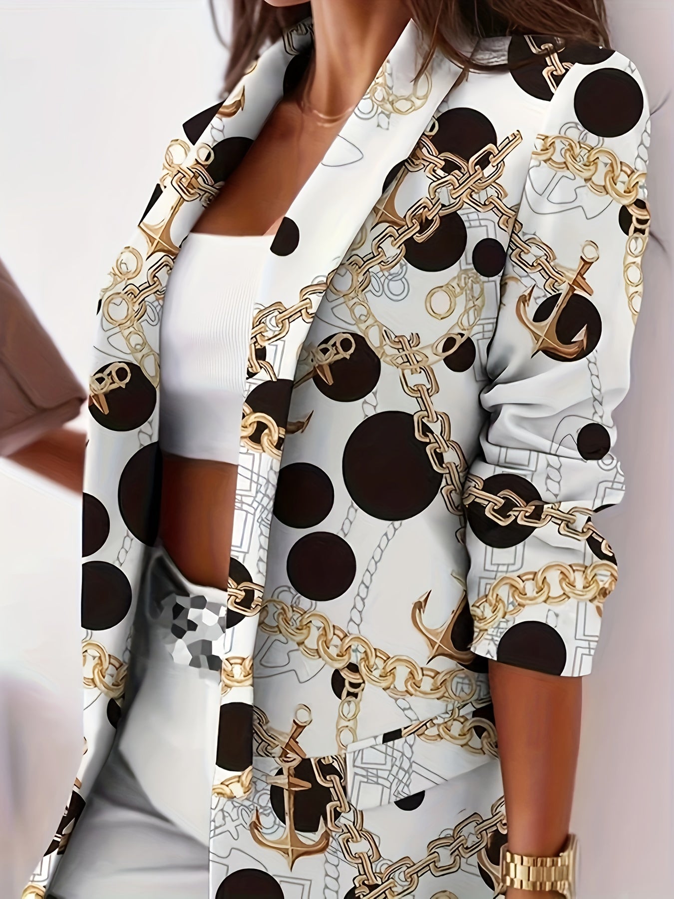 Abstract Print Blazer Casual Open Front Long Sleeve Work Outerwear