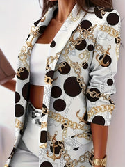 Abstract Print Blazer Casual Open Front Long Sleeve Work Outerwear