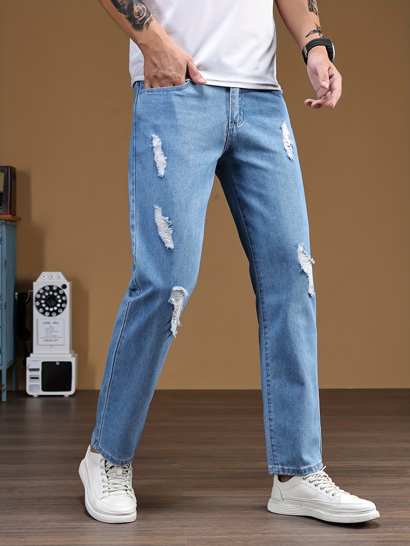 Men's Ripped Jeans Distressed Denim Pants Street Style