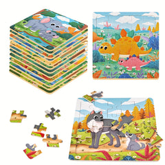 12pc Wooden Animal Puzzle Set Educational Preschool Toy Girls Boys Learning Gift
