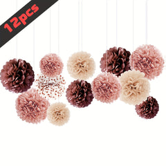 12pcs Rose Pink Tissue Paper Pom Poms Engagement Fall Baby Shower Birthday