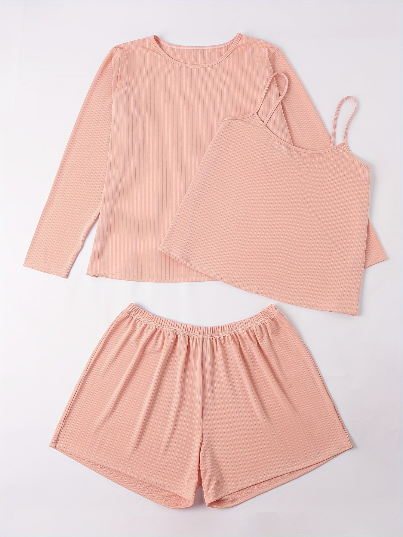 Ribbed Cami Top & Shorts & Tee Lounge 3 Piece Set