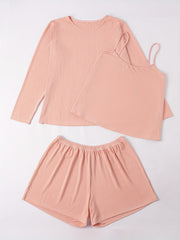 Ribbed Cami Top & Shorts & Tee Lounge 3 Piece Set
