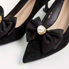 2pcs Faux Pearl Bowknot Shoe Clips For Wedding High Heels