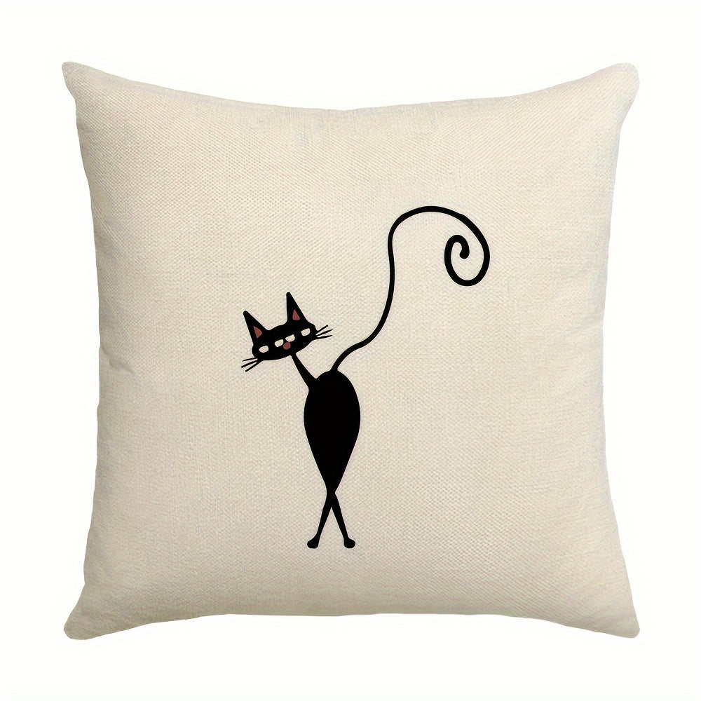 Line Cat Printed Throw Pillow Cover Home Decor