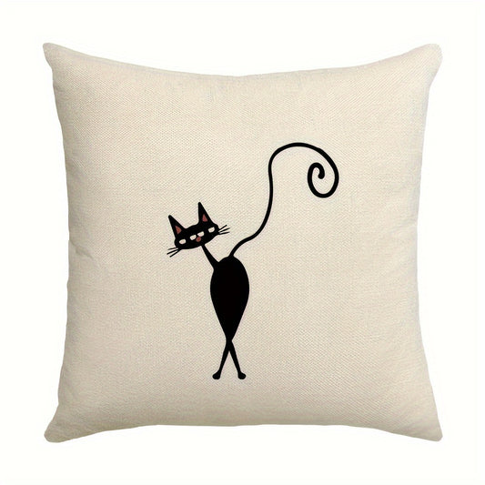 Line Cat Printed Throw Pillow Cover Home Decor