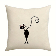 Line Cat Printed Throw Pillow Cover Home Decor