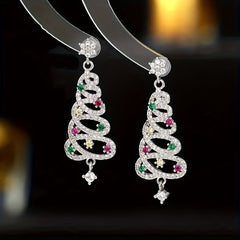 Colorful Zircon Christmas Tree Earrings Party Jewelry Gift