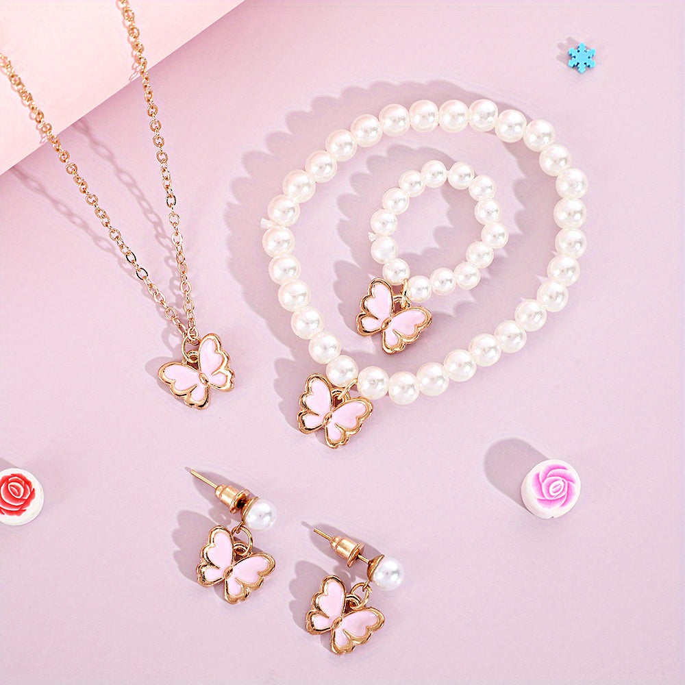 Butterfly Charm Faux Pearl Jewelry Set for Kids