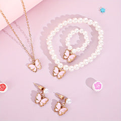Butterfly Charm Faux Pearl Jewelry Set for Kids