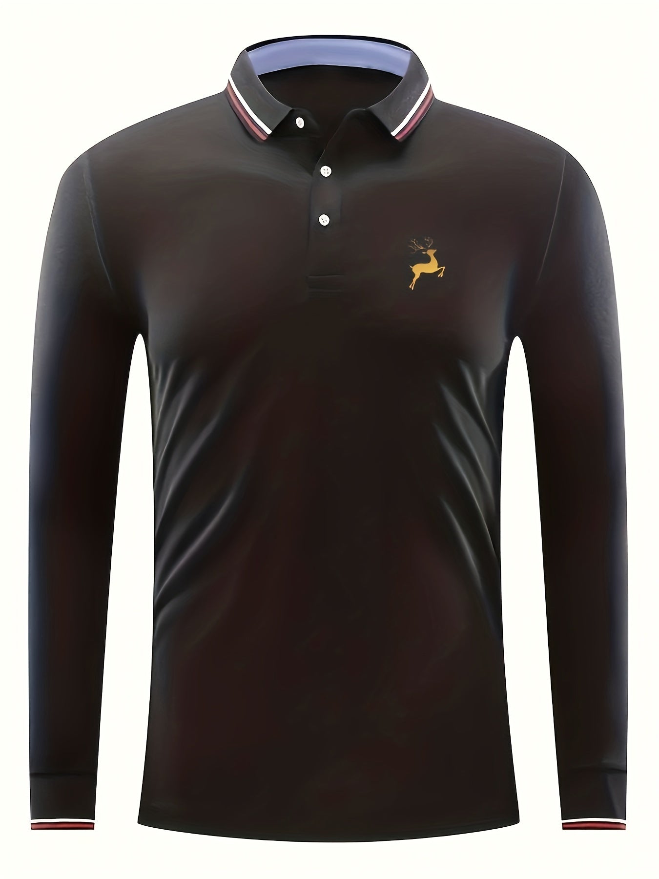 Men's Deer Print Polo Shirt Long Sleeve Casual Breathable Button Up