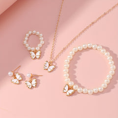 Butterfly Charm Faux Pearl Jewelry Set for Kids