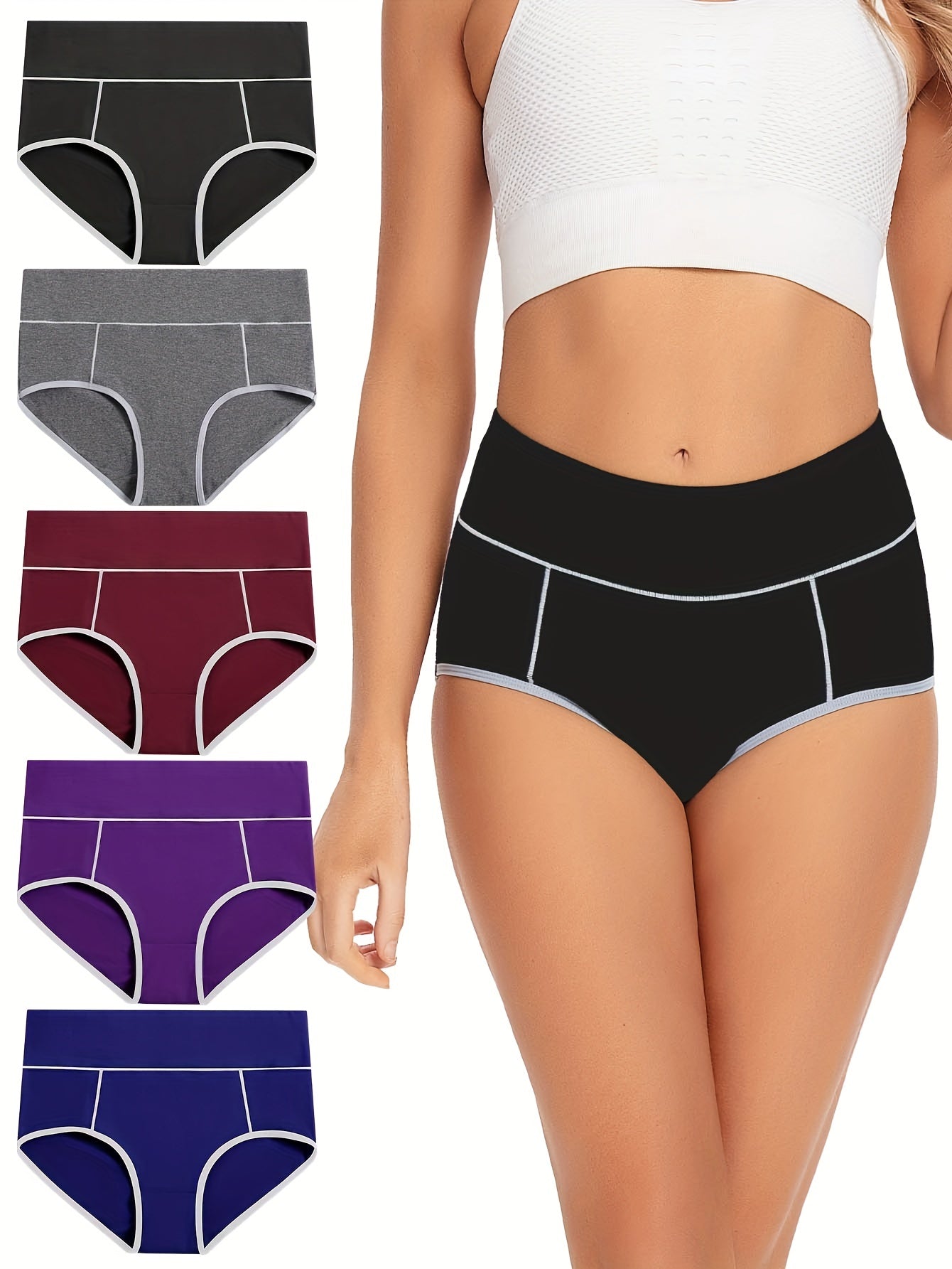 5pcs High Waist Briefs Stretchy Intimates Panties Women's Lingerie
