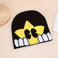 Fashionable Ear Protection Sport Knit Beanie Hat with Star Print