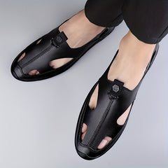 Men's Hollow Out Faux Leather Loafer Shoes Lightweight Non Slip Sandals