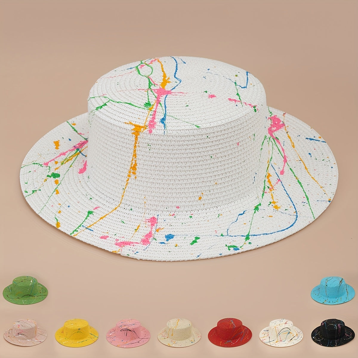 Men's and Women's Straw Hat Summer Sun Hat Seaside Vacation Beach Flat Top