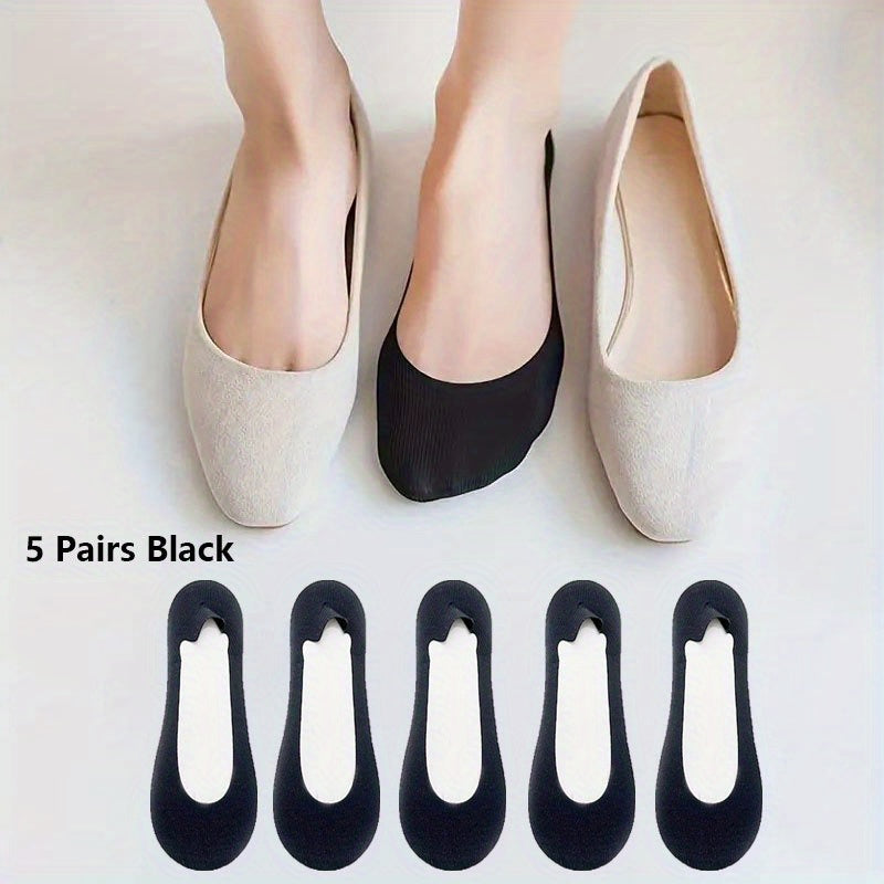 5 Pairs Solid Invisible Socks Low Cut Ankle Socks Women's Stockings