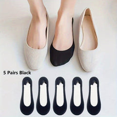 5 Pairs Solid Invisible Socks Low Cut Ankle Socks Women's Stockings