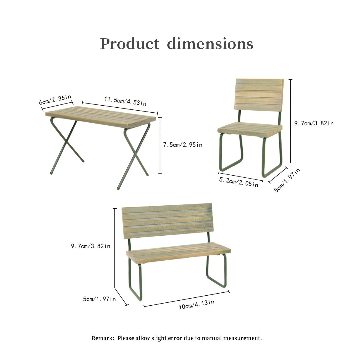 1:12 Outdoor Table & Chair Set Rustic Decor BJD Scene Figurine Summer Ornament